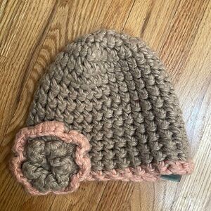 Anthropologie HWR Wool blend Beainie Flower Hat Cap Tan Pink
